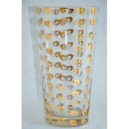 Grand vase vintage en verre clair peint de pastilles dorées